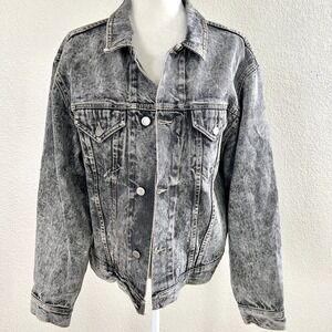 Vintage 80s 90s Rock Wear LA Sz Medium Grey Wash Denim Jean Jacket Button Back